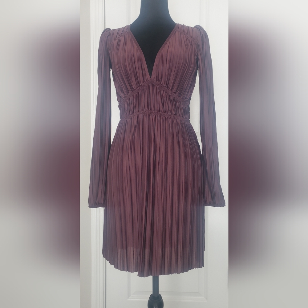 New Zara Bourgandy Long Sleeve Dress